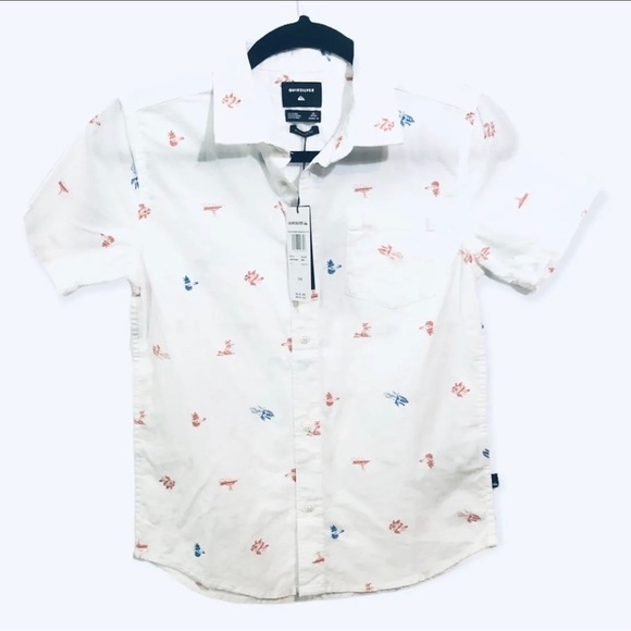 QuickSilver Button Down Shirt Boating Surfing Print S/10 Regular Fit - Picture 1 of 3